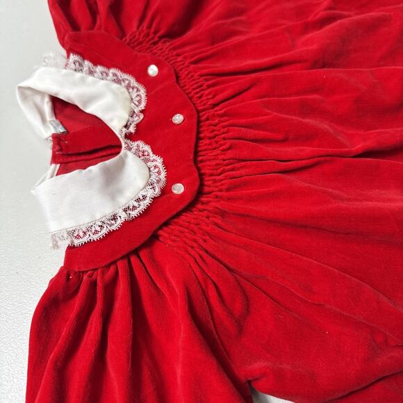 Vintage Baby Dress Red Velvet Christmas Size 12 Months Holiday Smocked 1980s EUC - Picture 9 of 13